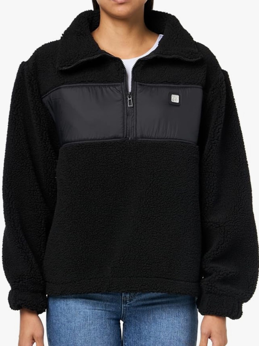 HUGO Women's Teddy Zip Up Sweatshirt With Nylon Details sz S